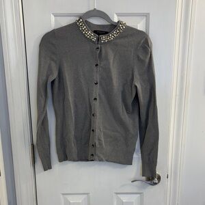 Ann Taylor Gray Cardigan with Pearl Accents
